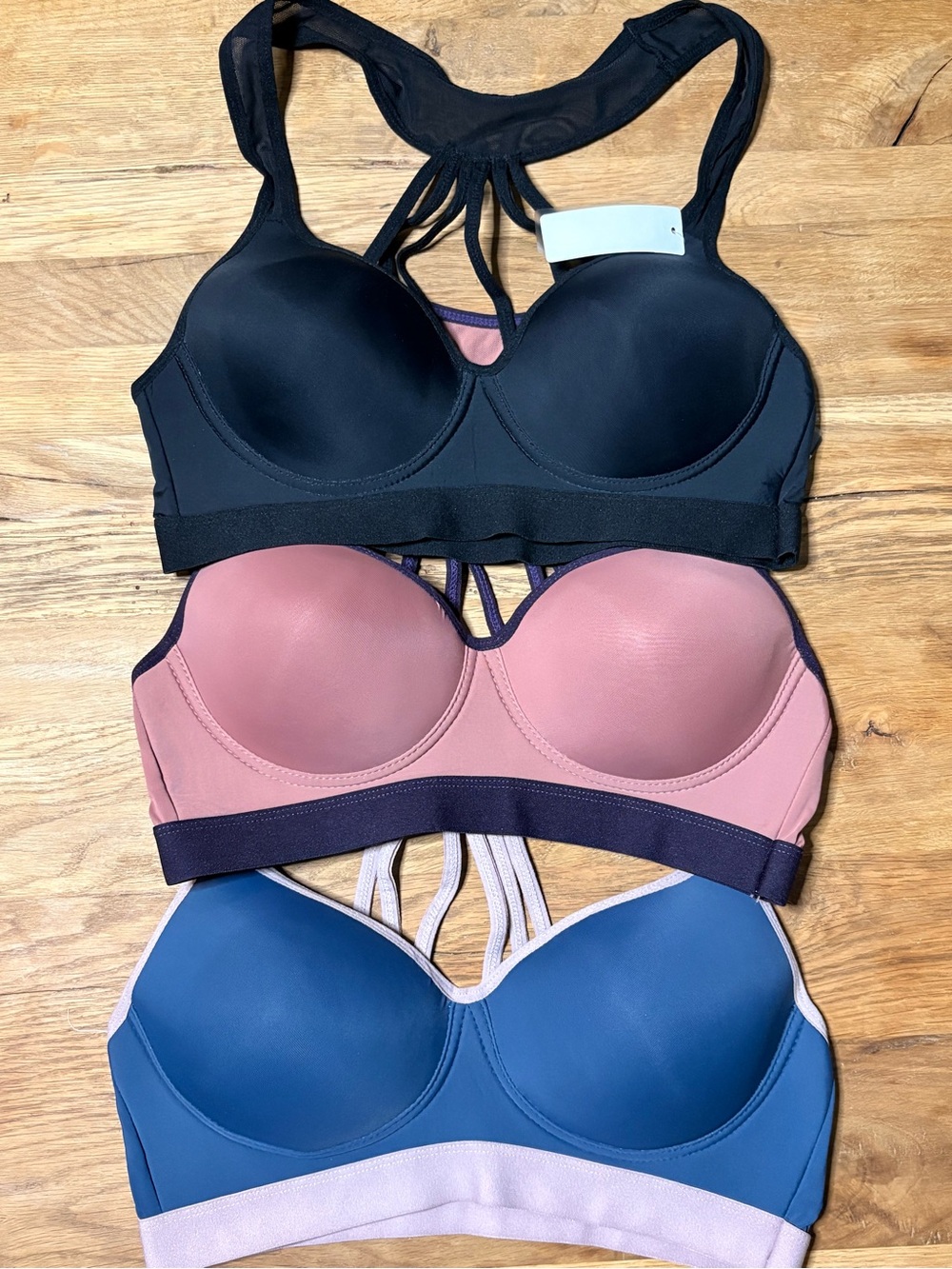 Women’s Strappy Sports Bras — Black, peachy rose , Blue